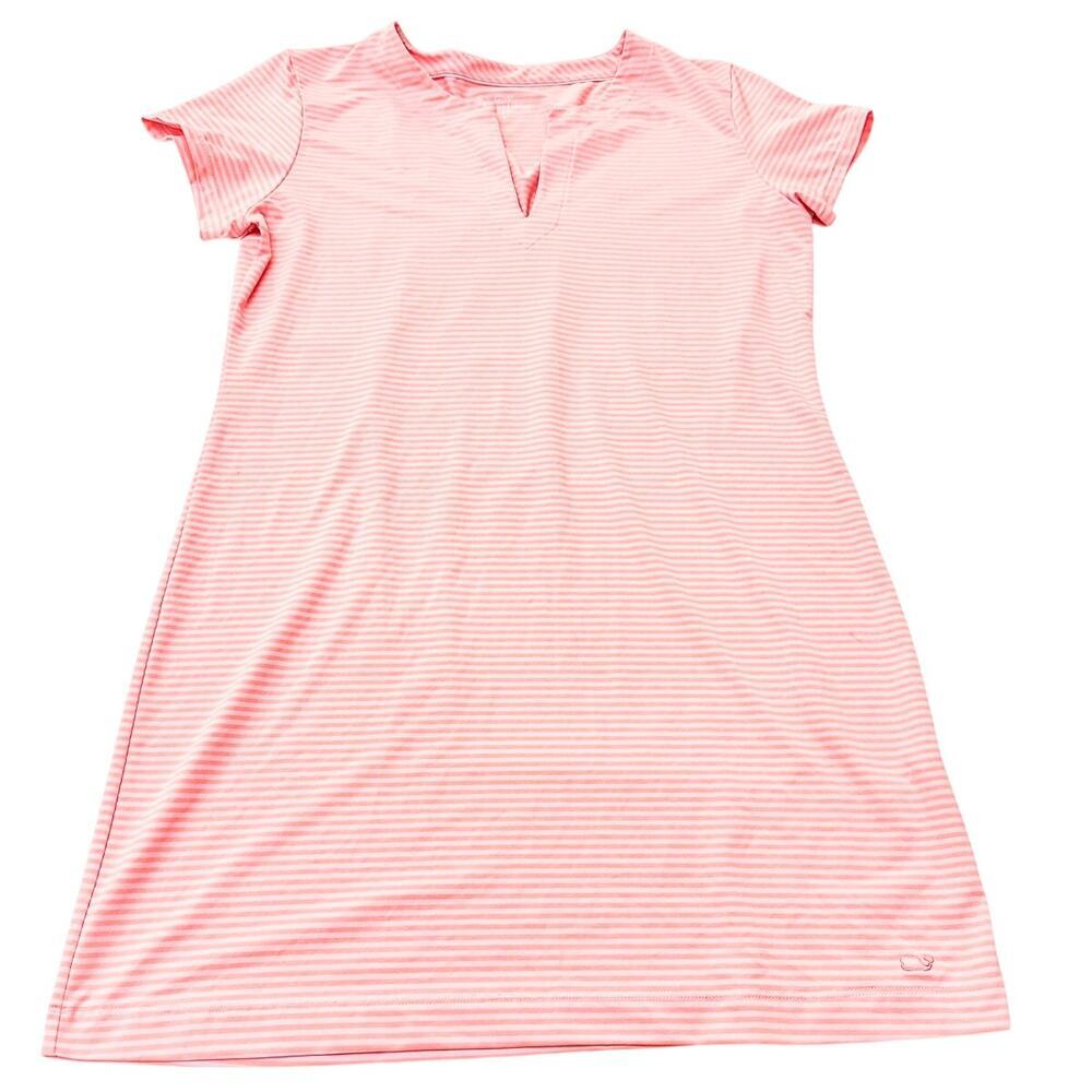 Vineyard Vines Striped Short Sleeve Shirt Dress Pink Orange Sie L